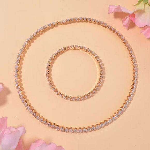 Simulated Diamond Choker Necklace and Stretch Bracelet in Goldtone - Picture 2 of 2